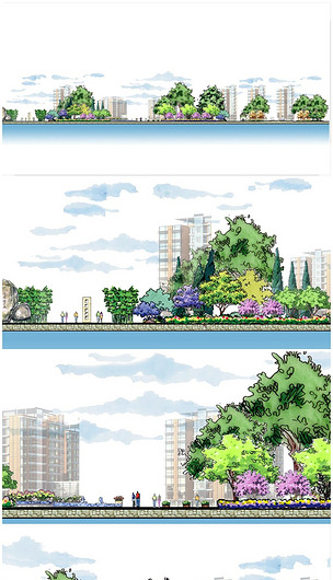景观方案设计彩色立面图psd分层素材