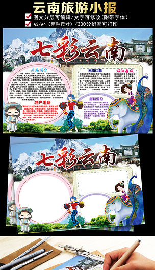 原创云南小报家乡城市地理假期旅游手抄小报素材版权可商用