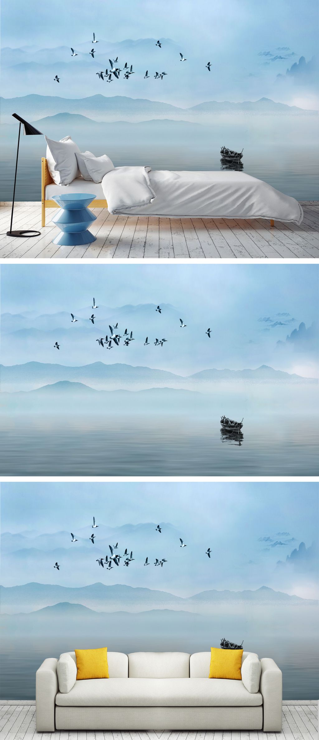 中式水墨山水意境唯美装饰画电视背景墙