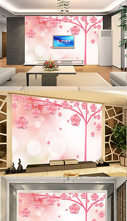 唯美浪漫玫瑰花树客厅电视背景墙壁画