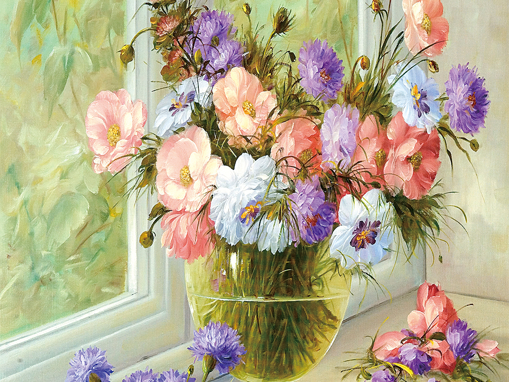 油画装饰画 > 小清新手绘富贵抽象花卉欧式装饰挂画无框画 素材图片