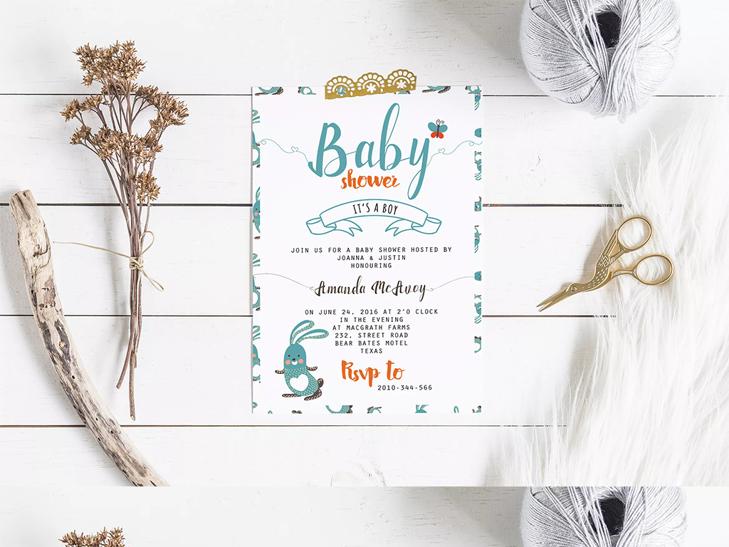 宝宝周岁生日满月酒贺卡邀请函请帖设计模板