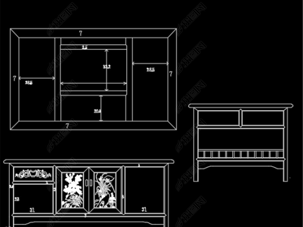 原创23套中式茶桌茶台茶柜细节施工cad图纸版权可商用