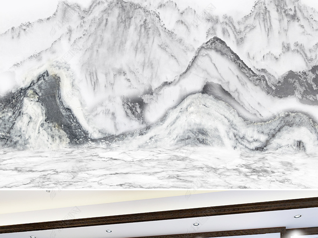 新中式水墨大理石纹爵士白山水石纹背景墙