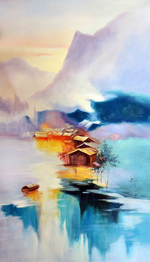 唯美手绘玄关壁画