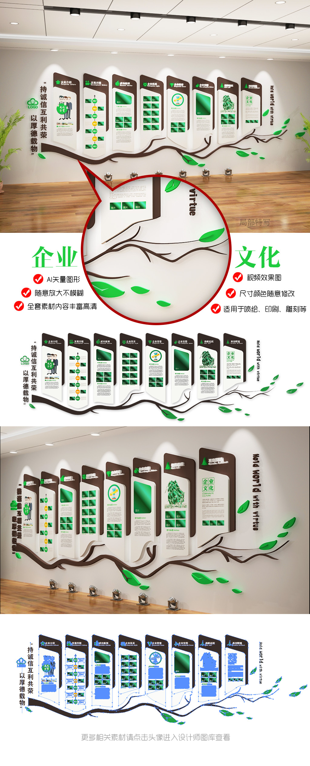 通用创意绿色企业文化墙AI模板