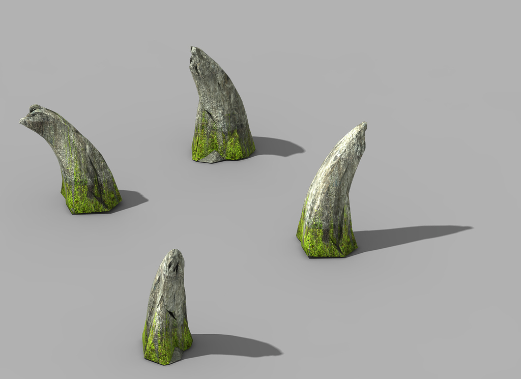 3d苔藓尖角岩石牛角石块石头模型素材