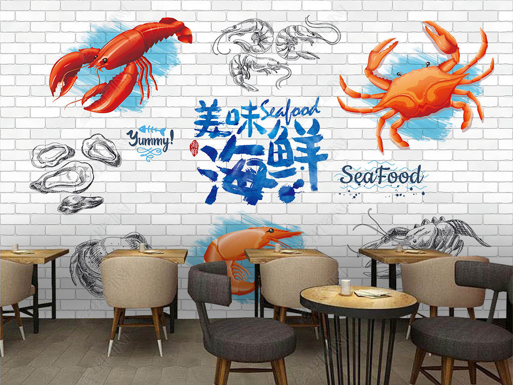海鲜餐厅装饰画背景墙下载-编号16973412-酒店|餐饮业装饰背景墙-我