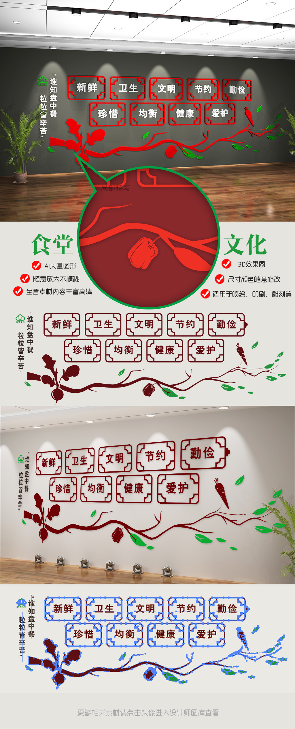 创意简约食堂文化墙AI效果图