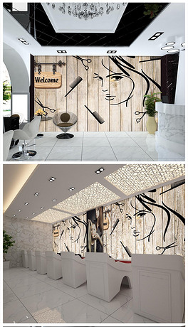 美发店理发店装饰背景墙壁画