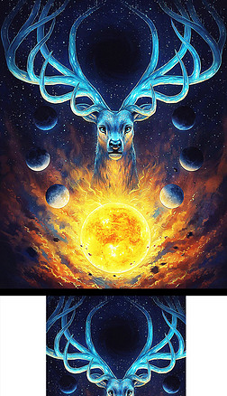 梦幻麋鹿风景玄关挂画发财鹿无框画