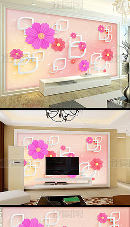 梦幻花朵3D电视背景墙