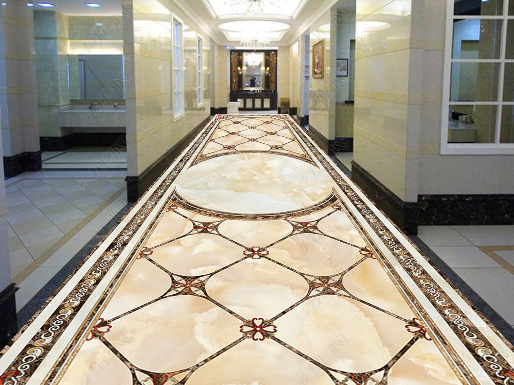 原创大理石走廊过道水刀拼花图案4版权可商用