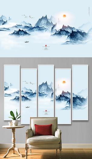 手绘山水画新中式装饰画