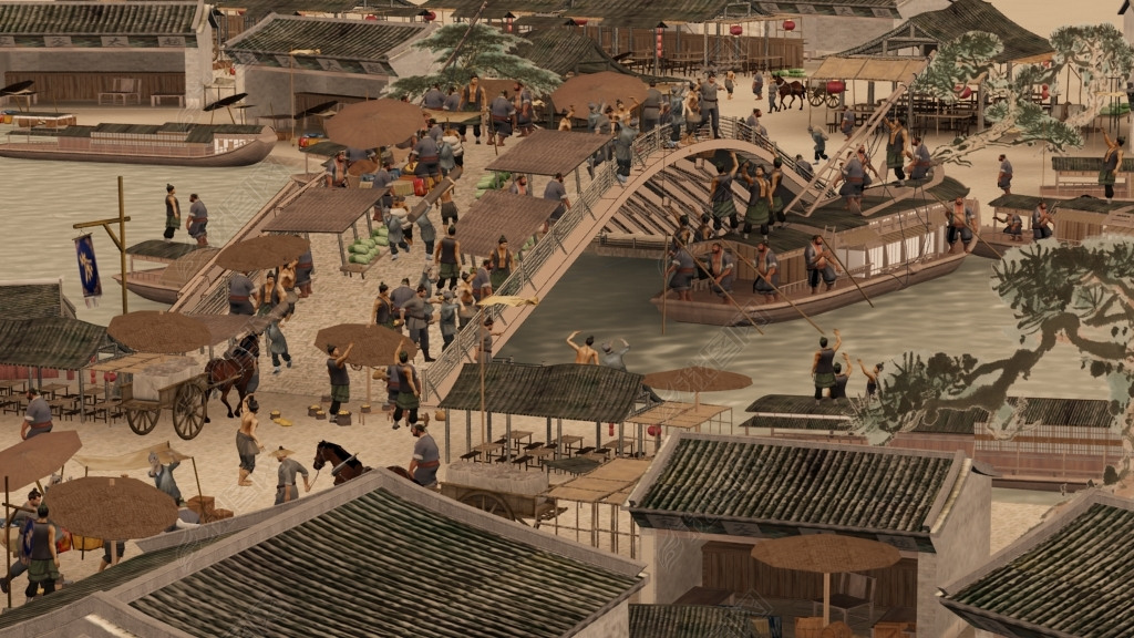 原创3d清明上河图桥人物动画模型【完整渲染场景】