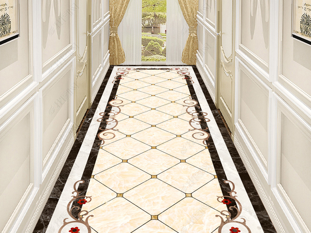 原创大理石走廊过道水刀拼花图案(7)