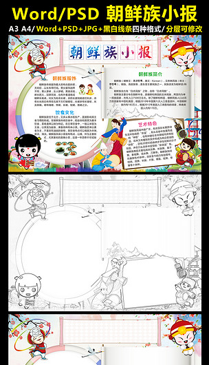 原创朝鲜族小报56个民族手抄报少数民族电子版版权可商用