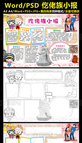 原创仡佬族小报56个民族手抄报少数民族电子版版权可商用