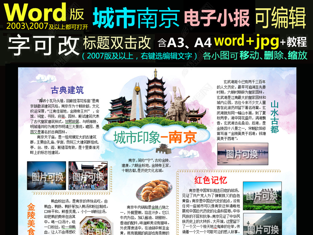 word电子小报模板爱家乡城市印象南京下载-编号17034151-科学手抄报