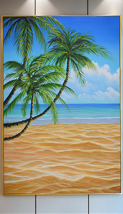 海滩椰树清新风景油画艺术玄关