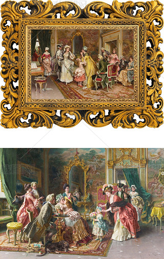 高清欧洲宫廷风格油画作品大图装饰喷绘画芯无框画设计素材图库复古