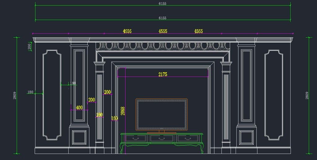 欧式电视背景墙cad