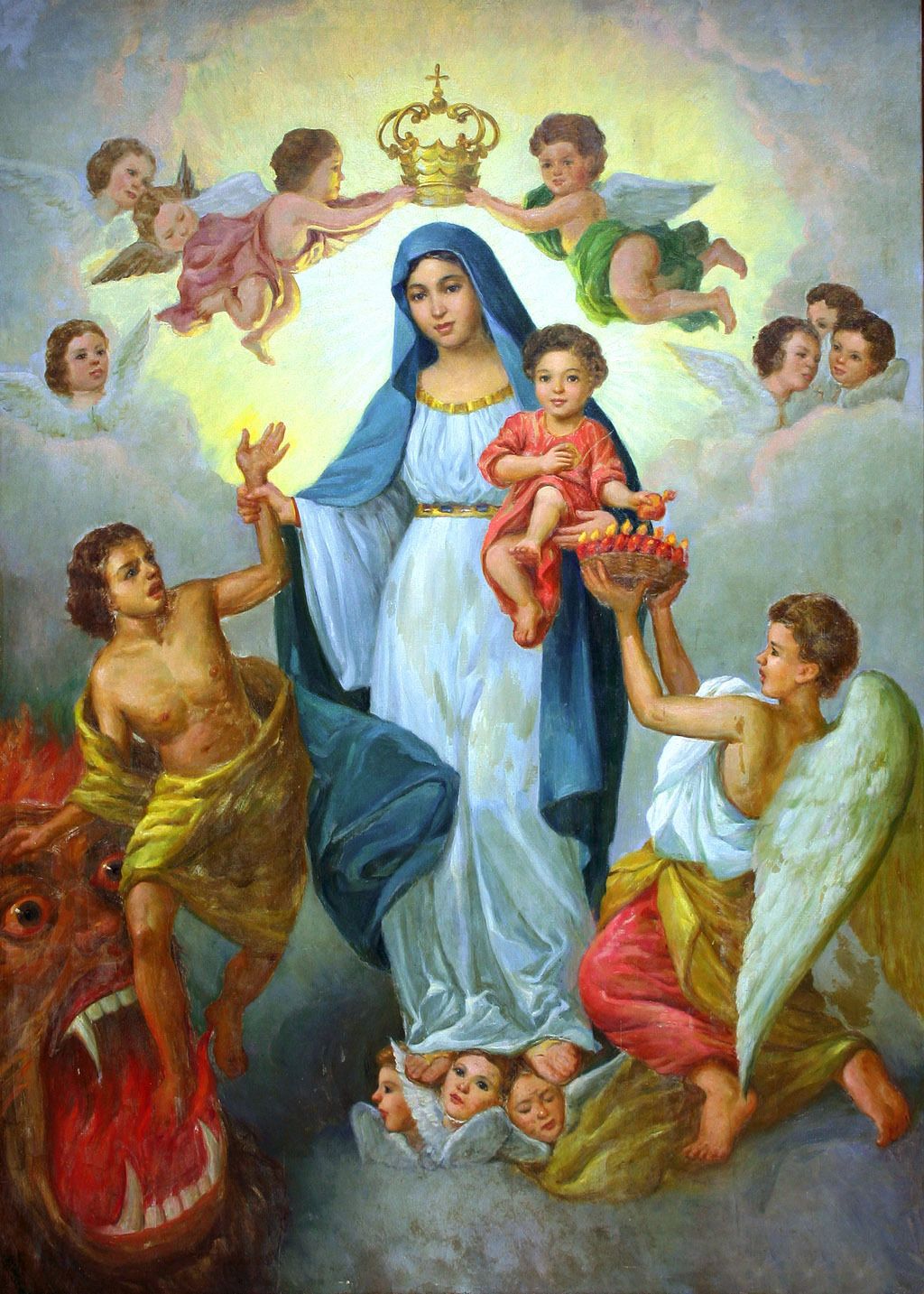 圣母圣婴与小天使古典油画玄关