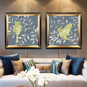 北欧无框画美式客厅装饰画简约油画花鸟挂画