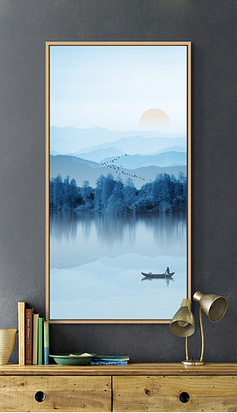 新中式意境水墨山水风景画玄关背景墙挂画