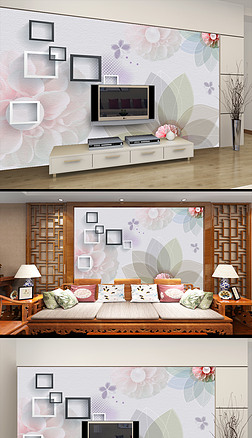 3d立体手绘珍珠花纹室内背景墙壁画