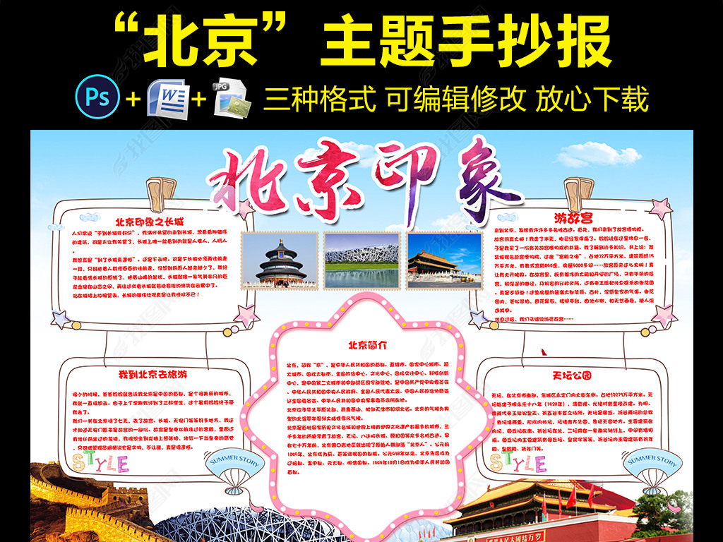 北京旅游我爱家乡北京地理手抄报电子小报