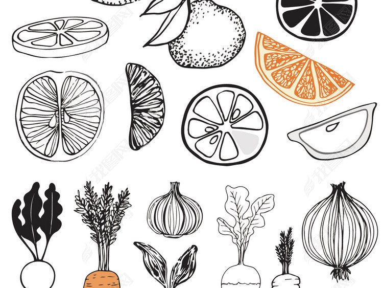 2017北欧森系小清新手绘蔬菜水果松果矢量素材