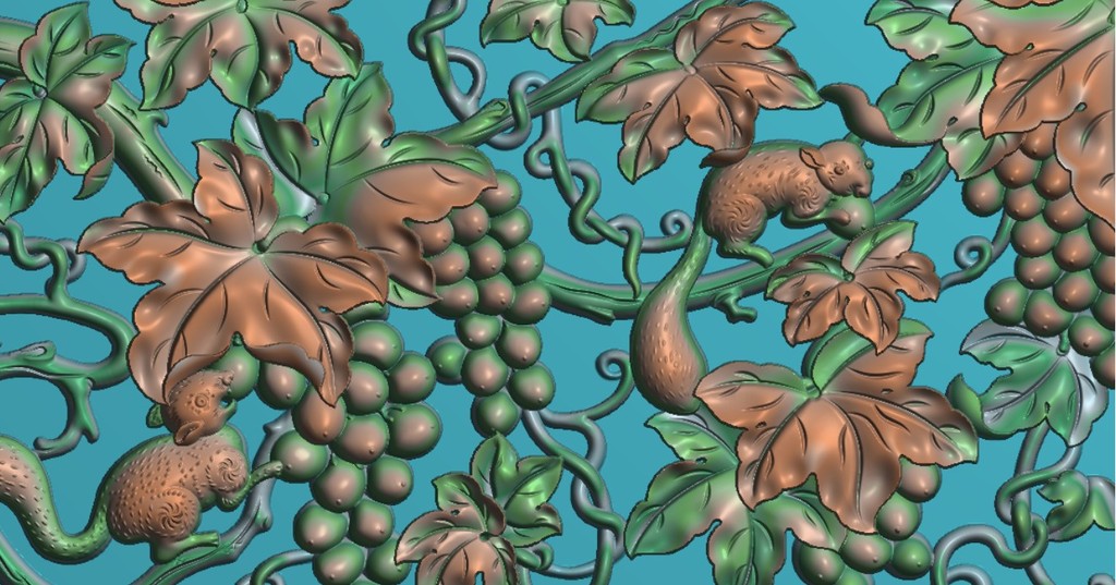 松鼠葡萄镂空大型落地罩镂空挂落隔断精雕图jdp灰度图bmp两种格式