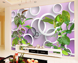 3D立体圆圈绿色植物背景墙壁画