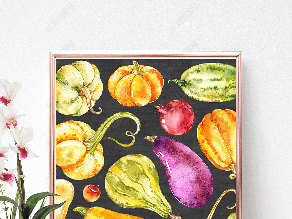 田园茄子果蔬图案水彩装饰画