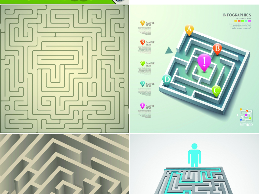 儿童益智迷宫游戏地图矢量设计素材