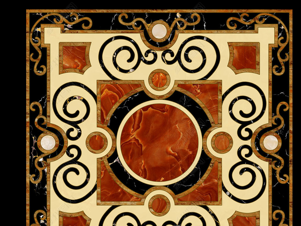 原创欧式大理石纹拼花地毯