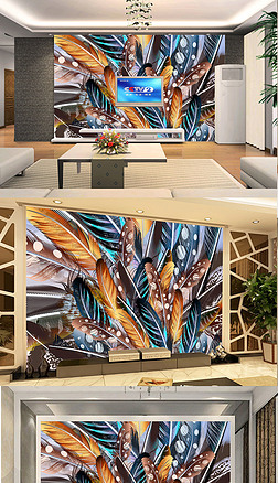 孔雀个性背景墙背景墙|亮丽鲜艳时尚彩色孔雀羽毛电视背景墙