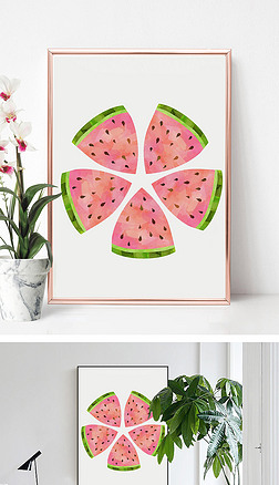 现代简约清新西瓜水果绘画装饰画