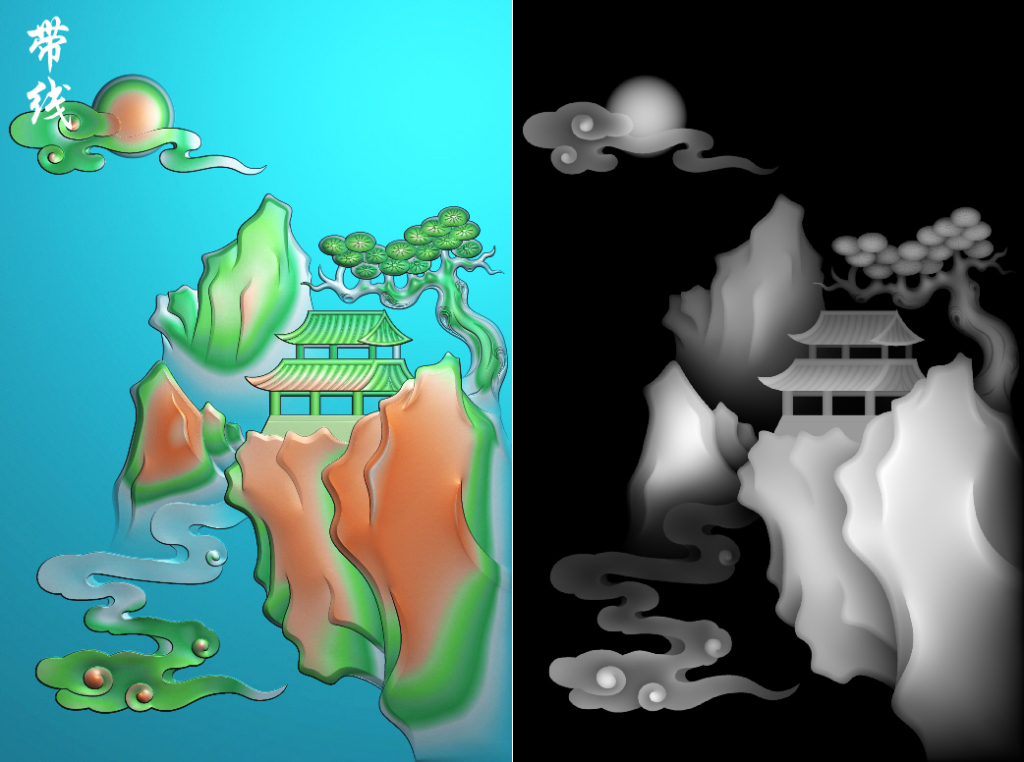 精雕图玉雕山水46牌挂件精雕图灰度图12