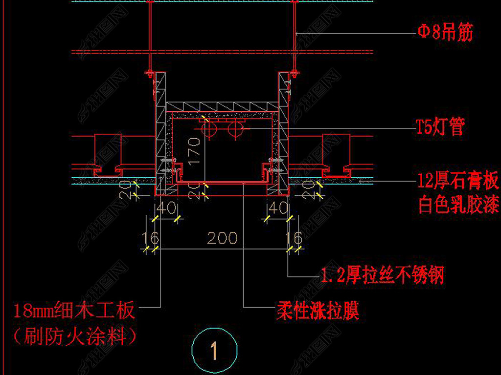 原创cad软膜灯箱天花吊顶节点大样图施工图版权可商用