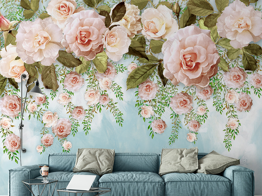 原创现代简约手绘油画花卉欧式3d背景墙装饰画