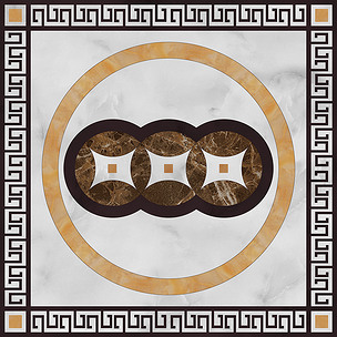 原创中式铜钱水刀地拼花石材拼花地面拼花