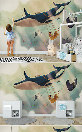 flying whale background wall 102