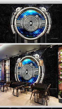 炫酷金属风机械机器酒吧ktv背景墙