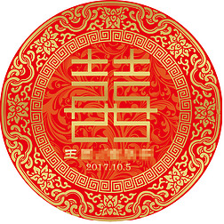 大红金色中式汉唐婚礼婚庆logo挂牌圆形