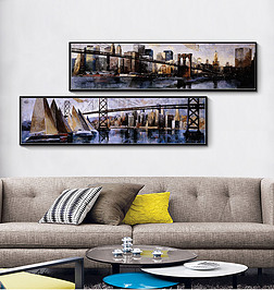 抽象城市建筑艺术酒店床头画无框画装饰画