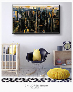 现代抽象艺术油画城市建筑大楼装饰画无框画