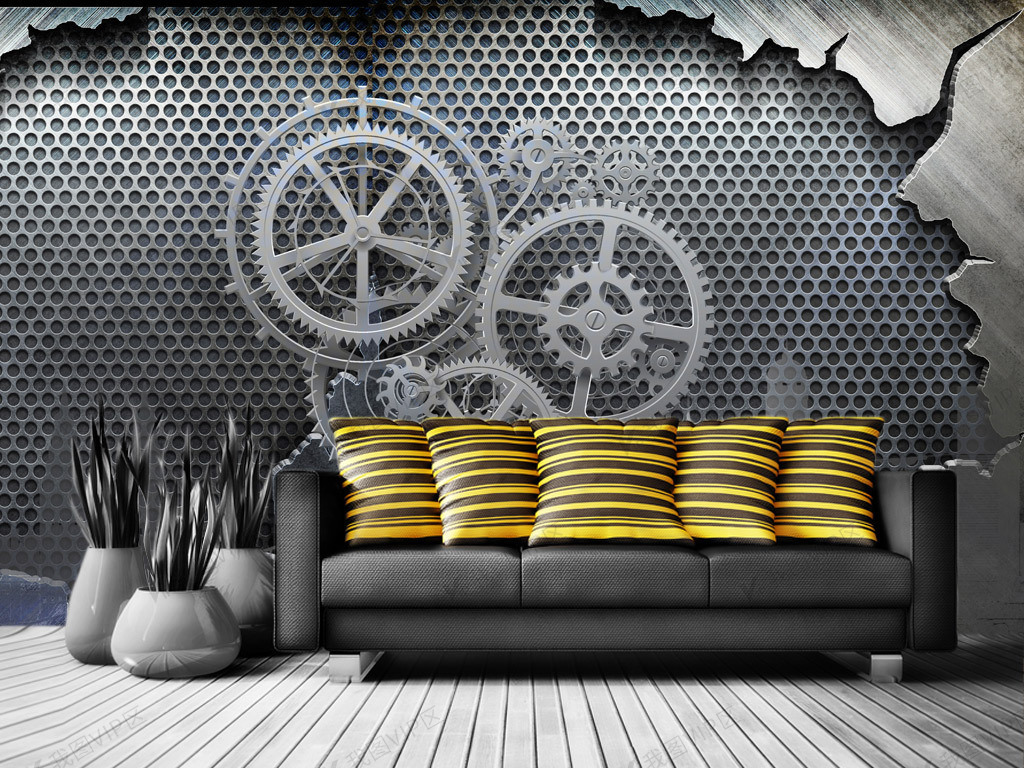 工业风重金属理科男单身公寓大型背景墙图片素材(其他格式)免费下载