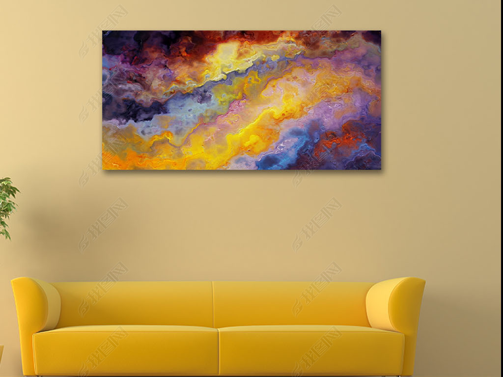 原创河流现代抽象画油画无框画三联画装饰画